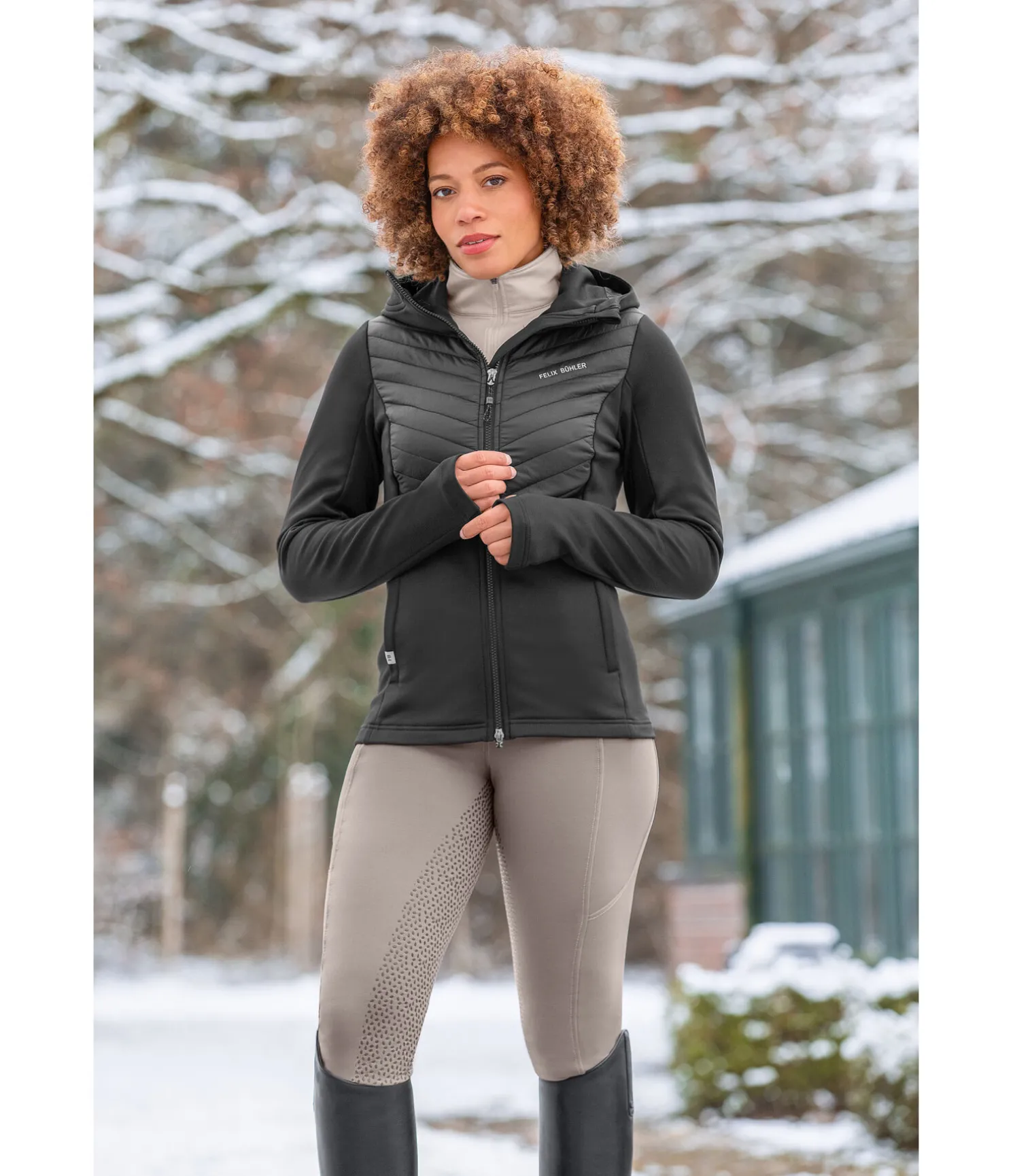 Veste d'équitation bi-matière à capuche Mara